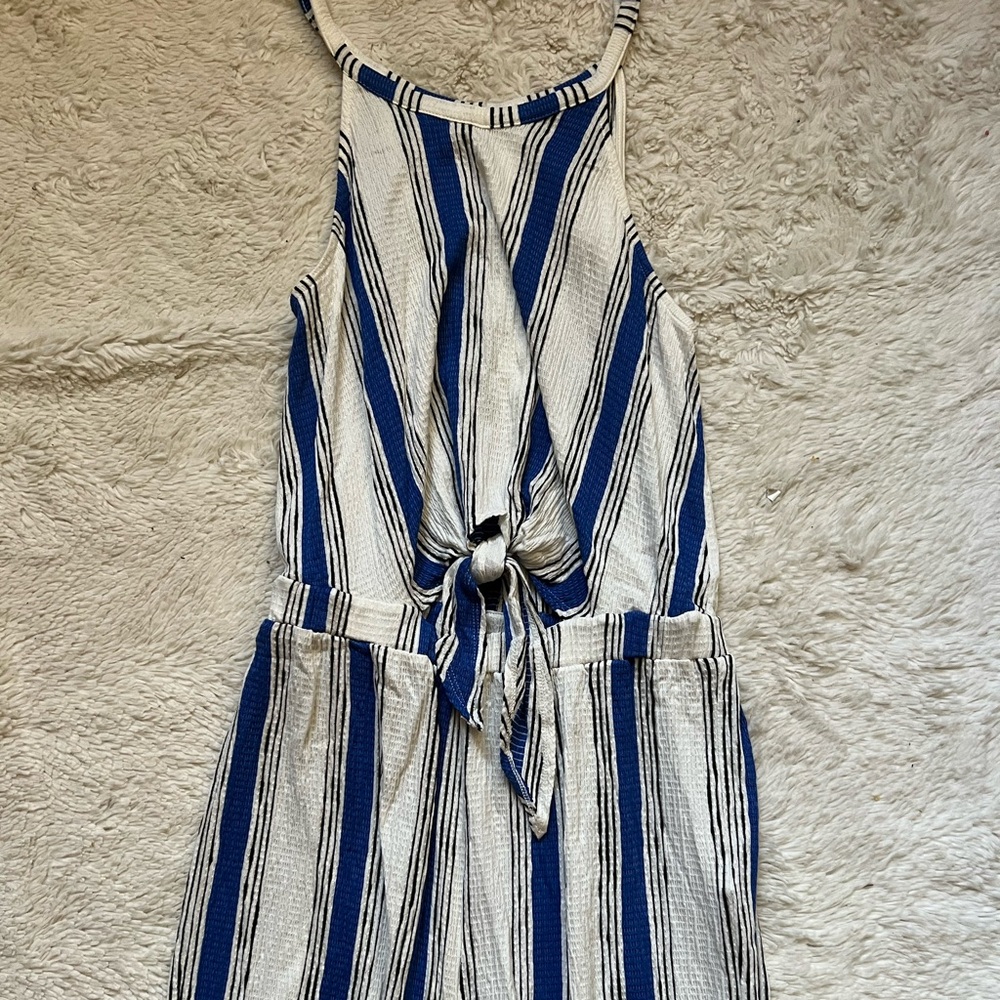Blue and white stripped romper with little cutout